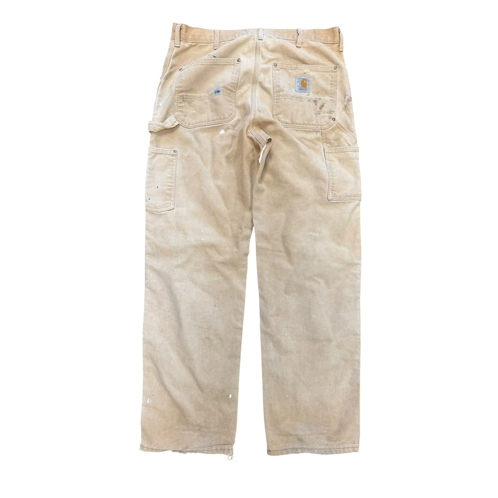 Carhartt Double Knee Work Pants Mens 36x34 Tan Fair Distressed Painter B01 USA - Picture 2 of 12